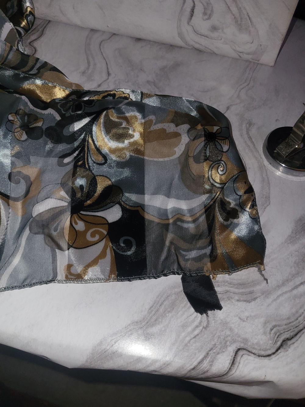 Sheer Floral-Print Scarf in Gold and Gray